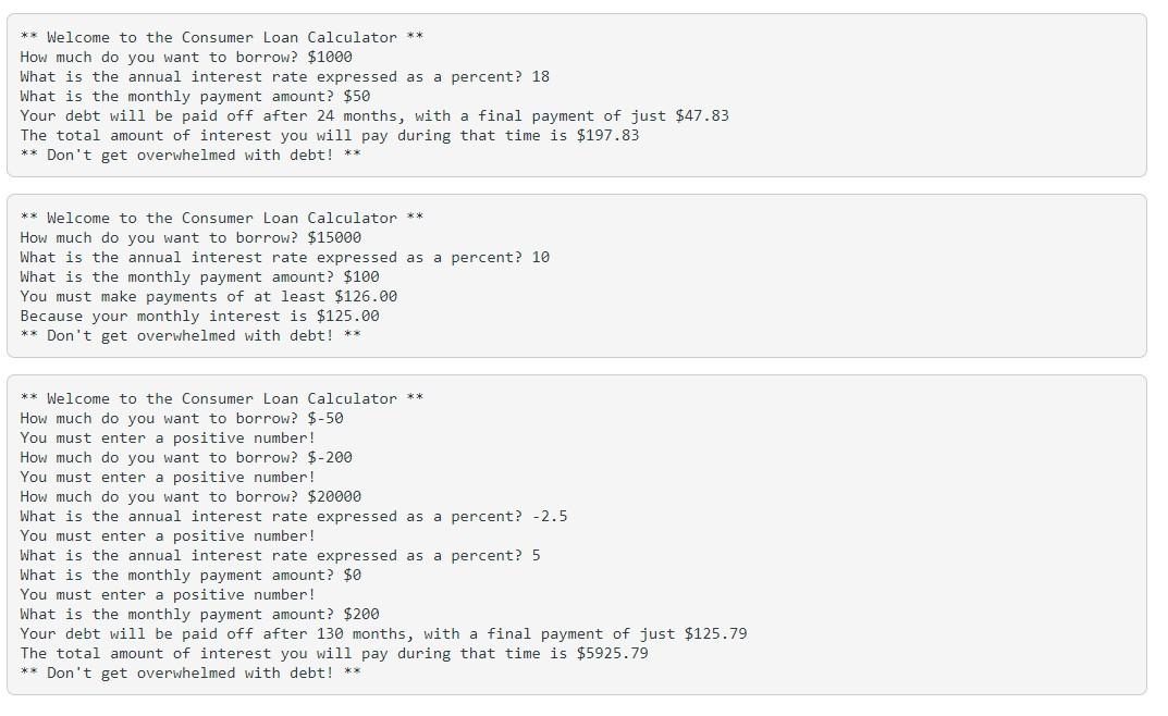 Solved Python - Consumer Loan Program Objective: To | Chegg.com