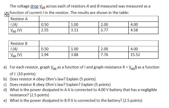 Solved The Voltage Drop Veb Across Each Of Resistors A And B | Chegg.com