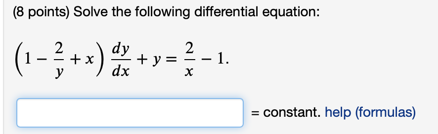 Solved (8 points) Solve the following differential equation: | Chegg.com