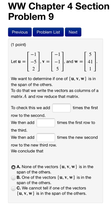 Solved WW Chapter 4 Section Problem 9 Previous Problem List | Chegg.com