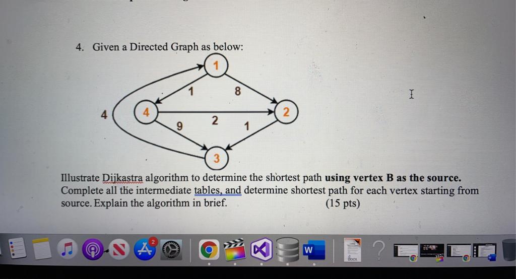 Solved 4. Given a Directed Graph as below: 8 1 2 9 1 3 | Chegg.com