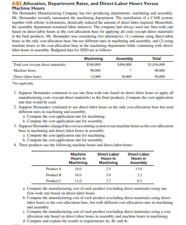 Solved 4-B2 Allocation, Department Rates, and Direct-Labor | Chegg.com