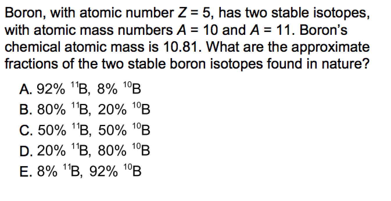 atomic mass number for boron 10 and boron 11