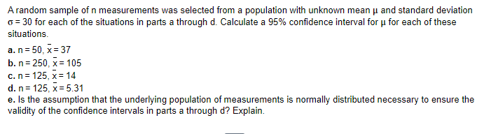 Solved A random sample of n measurements was selected from a | Chegg.com