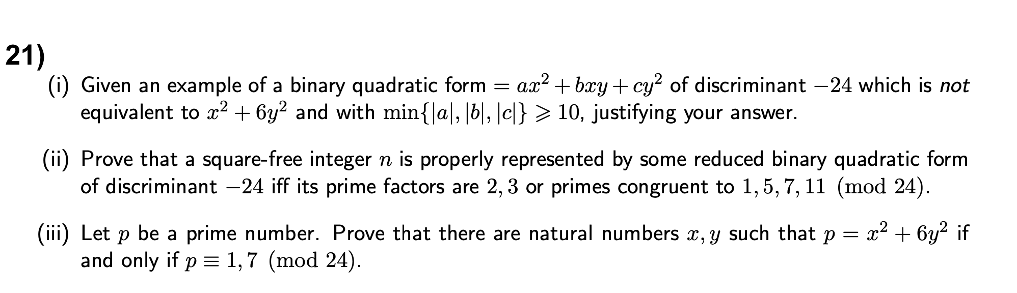 Solved (i) Given An Example Of A Binary Quadratic Form | Chegg.com