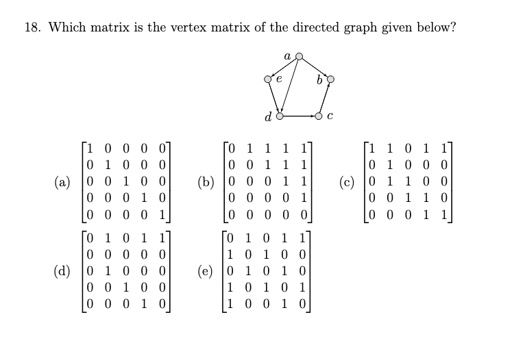 Solved 18. Which matrix is the vertex matrix of the directed | Chegg.com