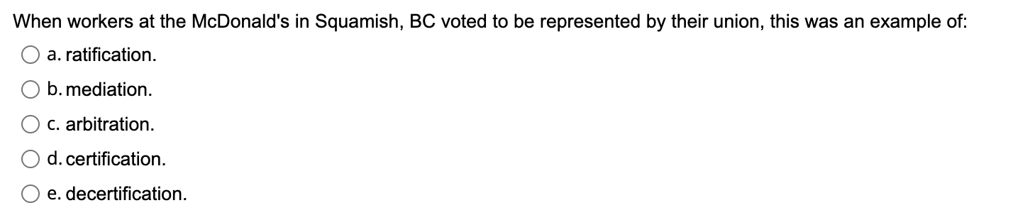 Solved When Workers At The McDonald's In Squamish, BC Voted | Chegg.com
