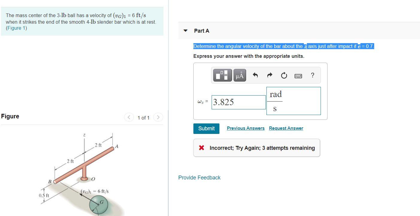 Solved The Mass Center Of The 3 Lblb Ball Has A Velocity Chegg Com