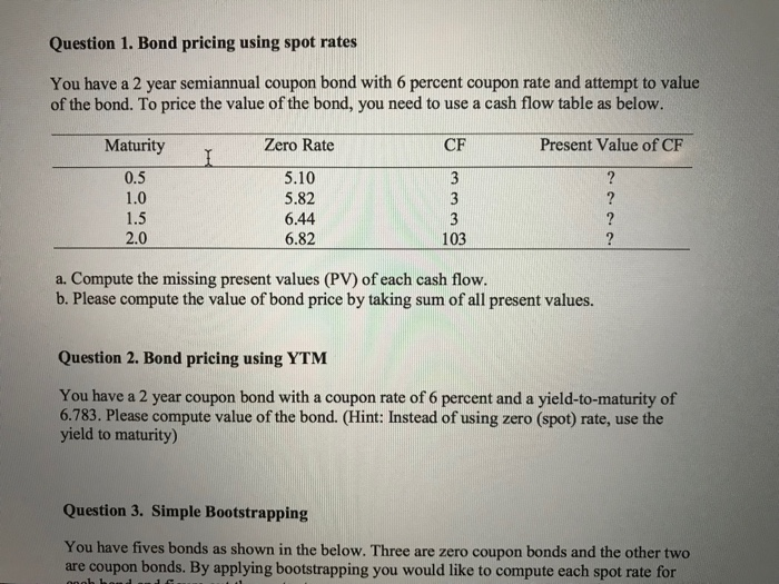 Solved Question 1. Bond pricing using spot rates You have a | Chegg.com
