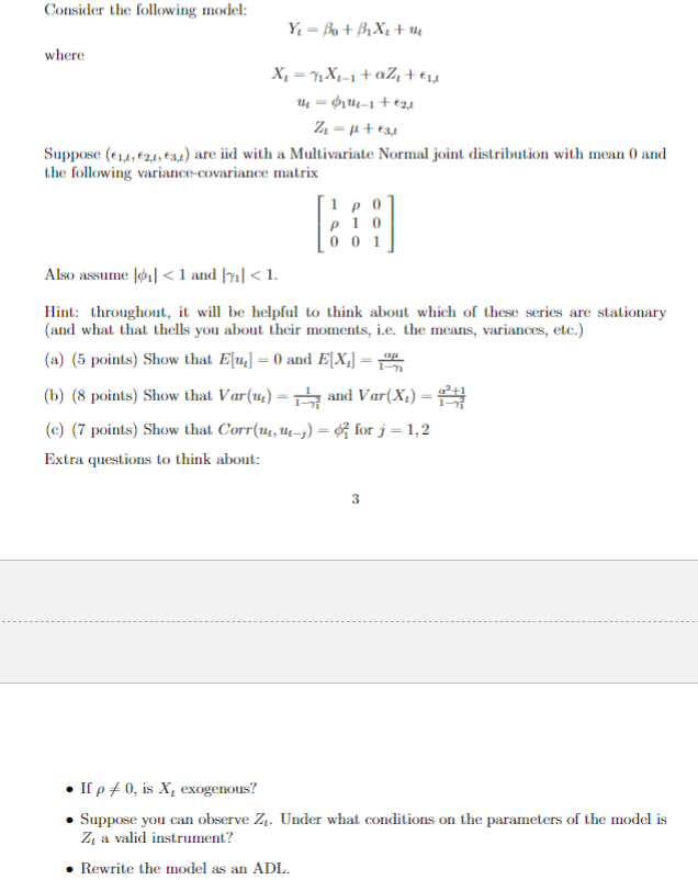 Solved Consider The Following Model: Y = Bo + B,X+ Where X, | Chegg.com