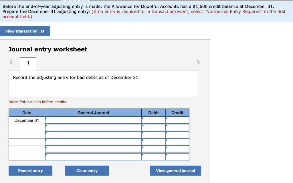 Solved Record The Adjusting Entry For Bad Debts As Of | Chegg.com