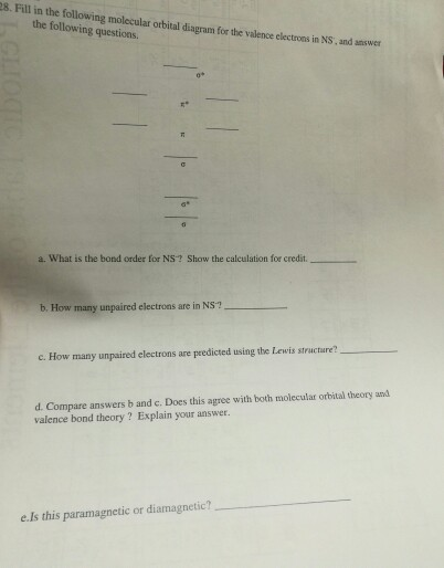 Solved 8. Fill in the following molecular orbital diagram | Chegg.com