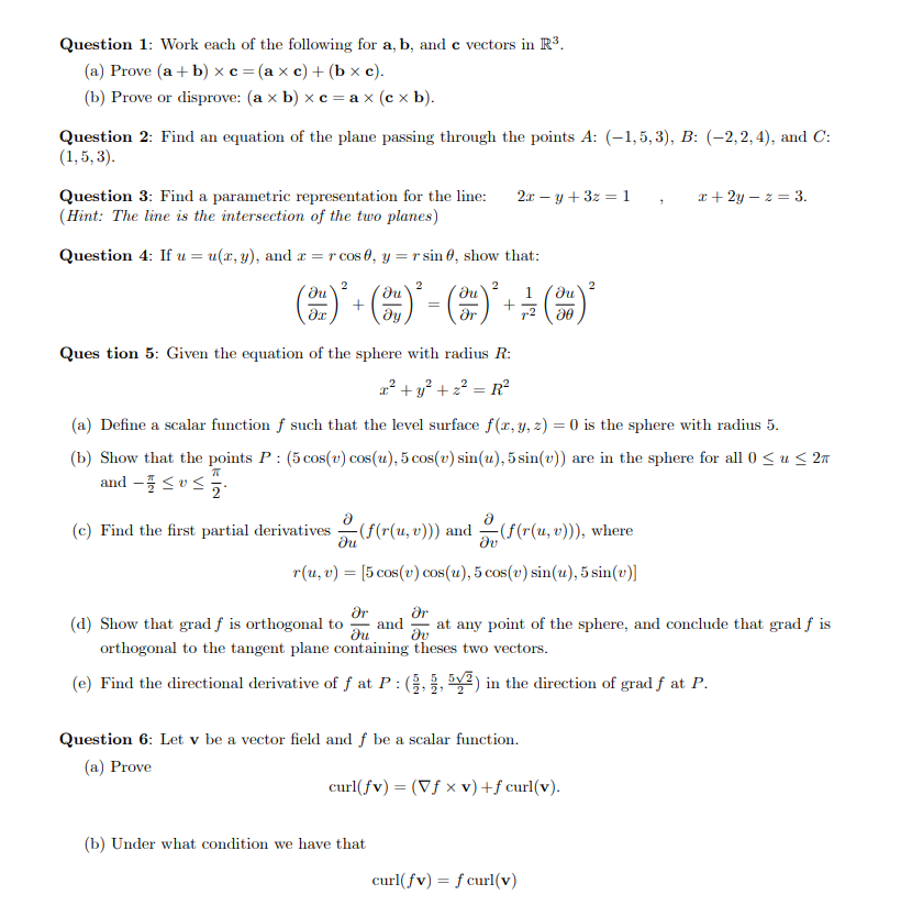 Solved Question 1: Work each of the following for a,b, and c | Chegg.com