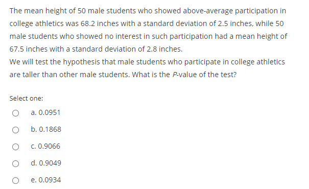 Solved the mean height of 50 male students who showed chegg