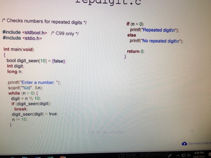 Solved Program: Checking a Number for Repeated Digits The | Chegg.com