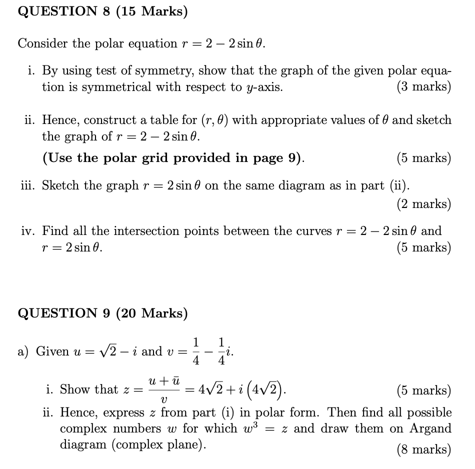 Solved QUESTION 8 ( 15 ﻿Marks)Consider the polar equation | Chegg.com