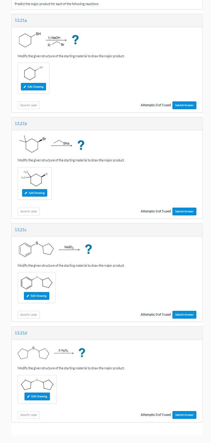 Solved Predict the major product for each of the following | Chegg.com