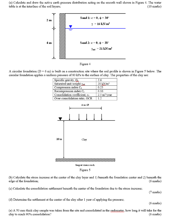 Solved (a) Calculate and draw the active earth pressure | Chegg.com