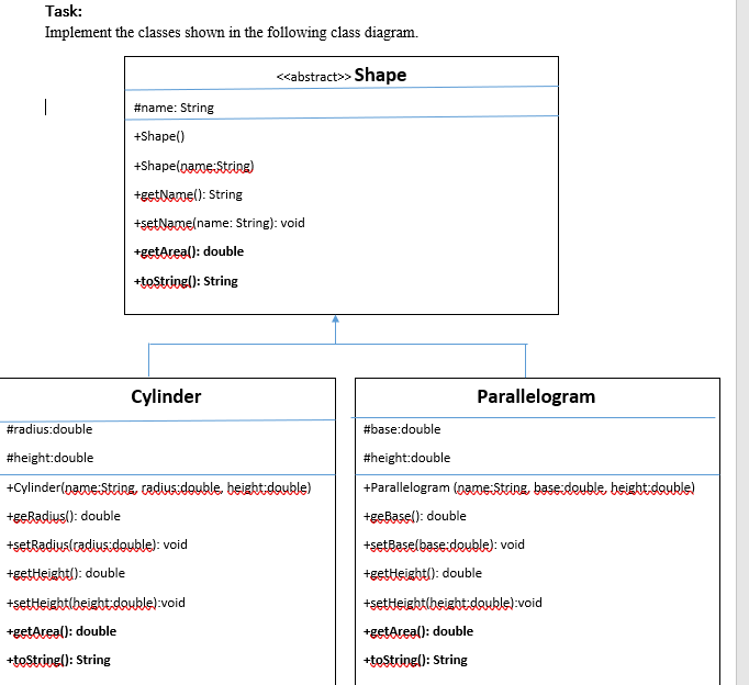 Solved Task: Implement the classes shown in the following | Chegg.com