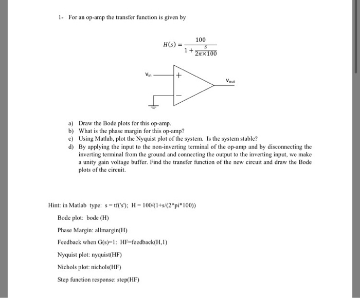 Solved For an op-amp the transfer function is given by H(s) | Chegg.com