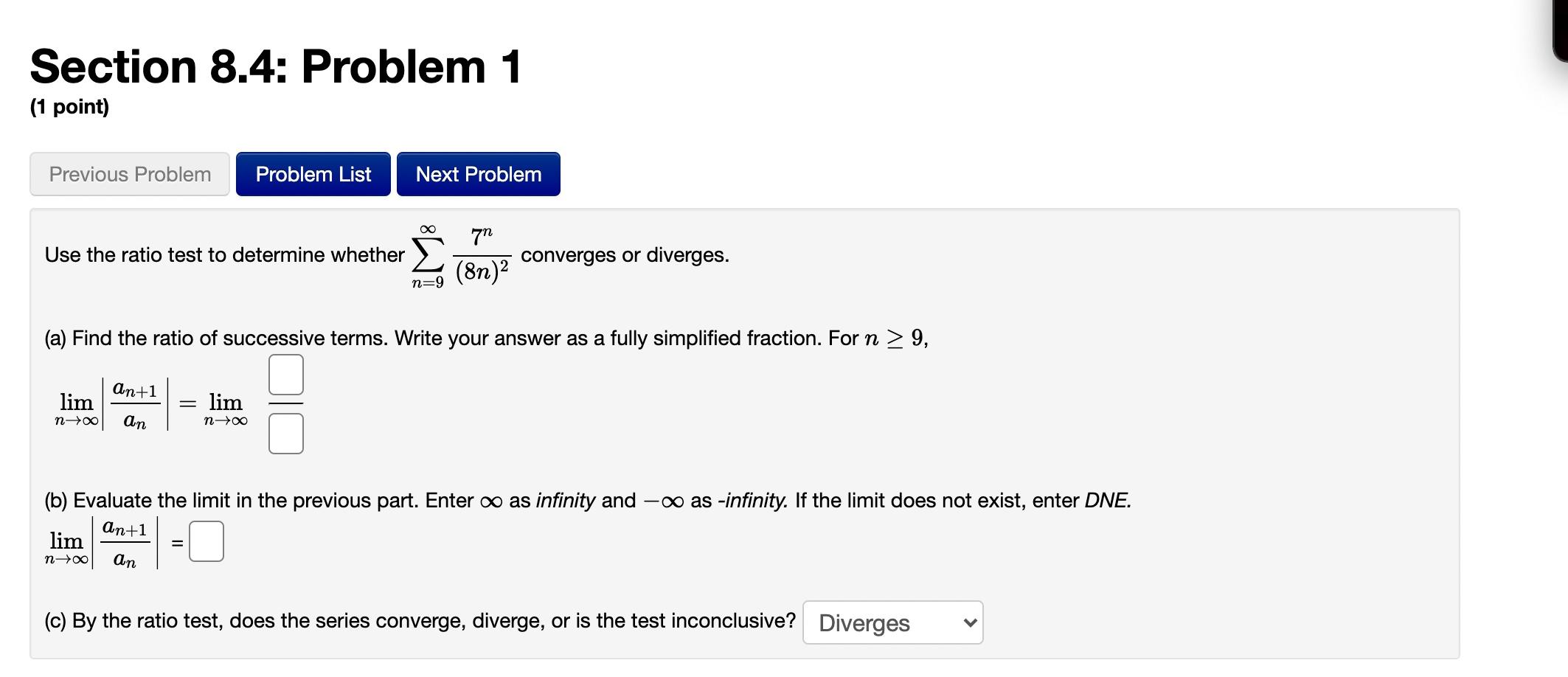 Solved Section 8.4: Problem 5 (1 point) Previous Problem | Chegg.com