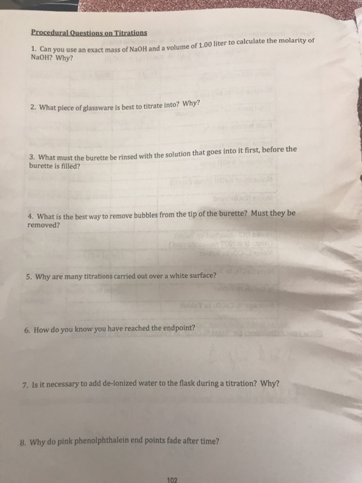 Solved Can you use an exact mass of NaOH and a volume of | Chegg.com