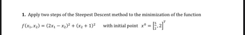 Solved 1. Apply two steps of the Steepest Descent method to | Chegg.com