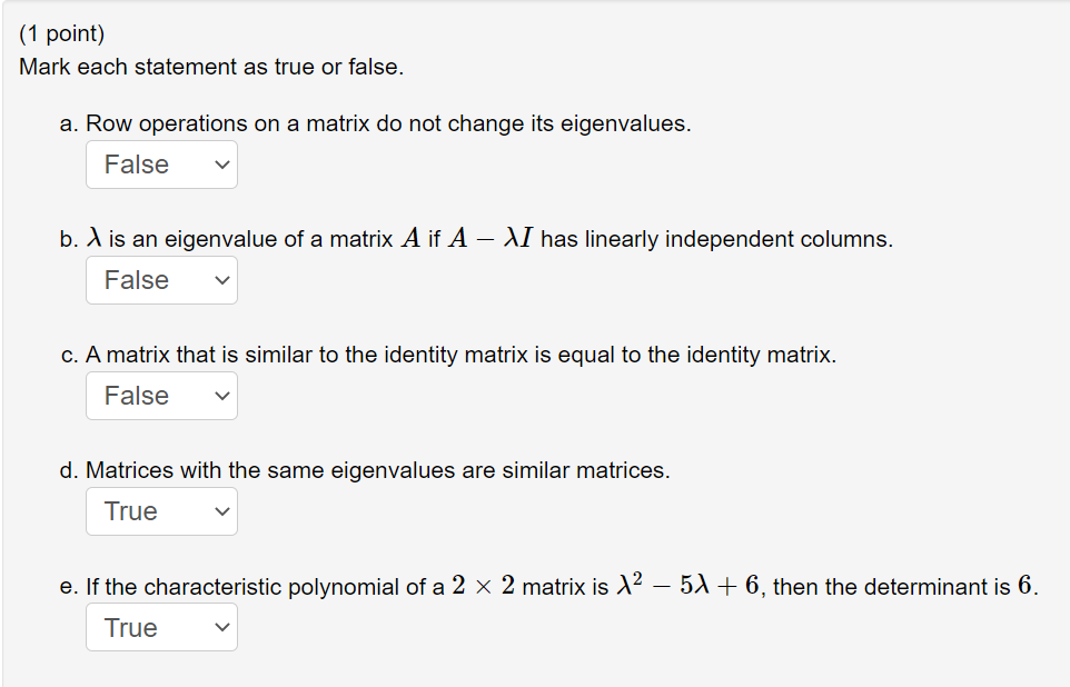 Solved 1 point Mark each statement as true or false. a. Chegg