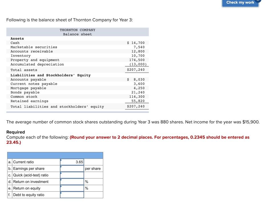 Solved Following is the balance sheet of Thornton Company | Chegg.com