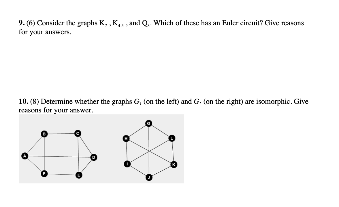 Solved 9.(6) Consider the graphs K, ,K4.5 , and Q3. Which of | Chegg.com