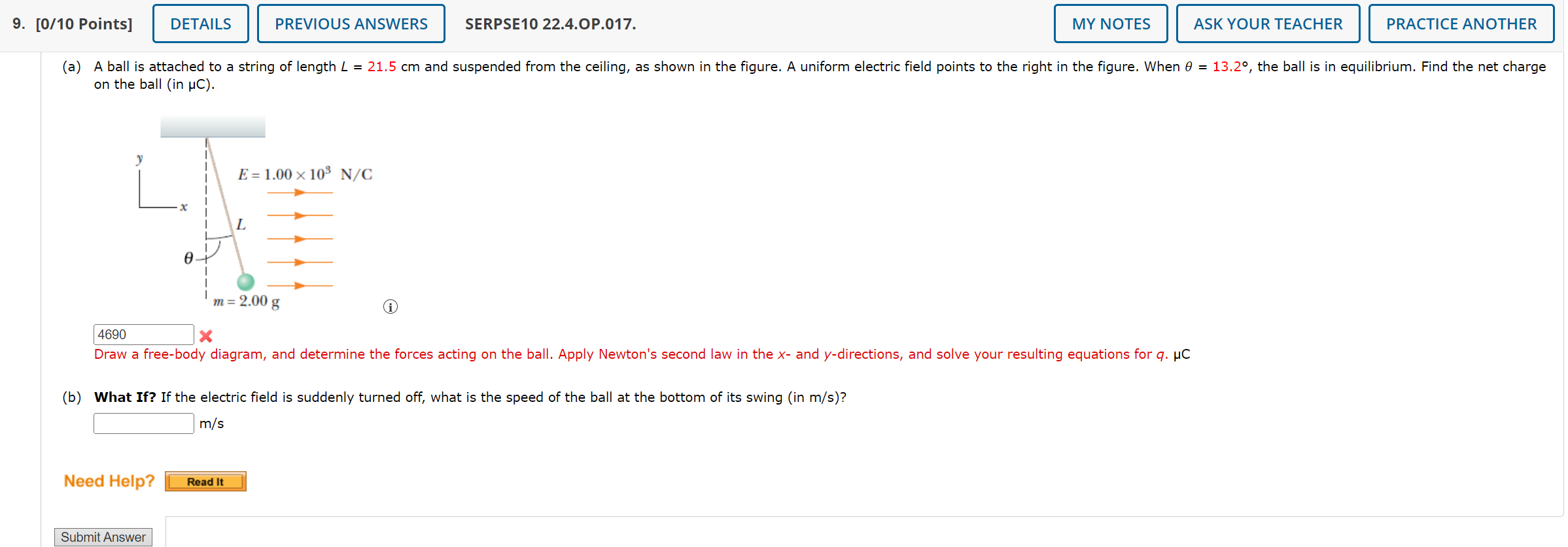 Solved on the ball (in μC ). (b) What If? If the electric | Chegg.com
