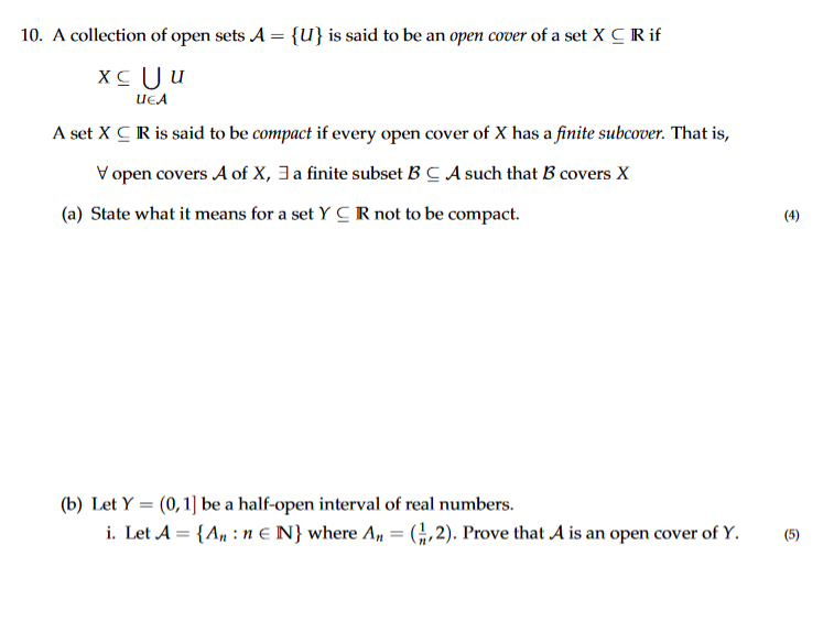 Solved 10. A collection of open sets A-U is said to be an | Chegg.com