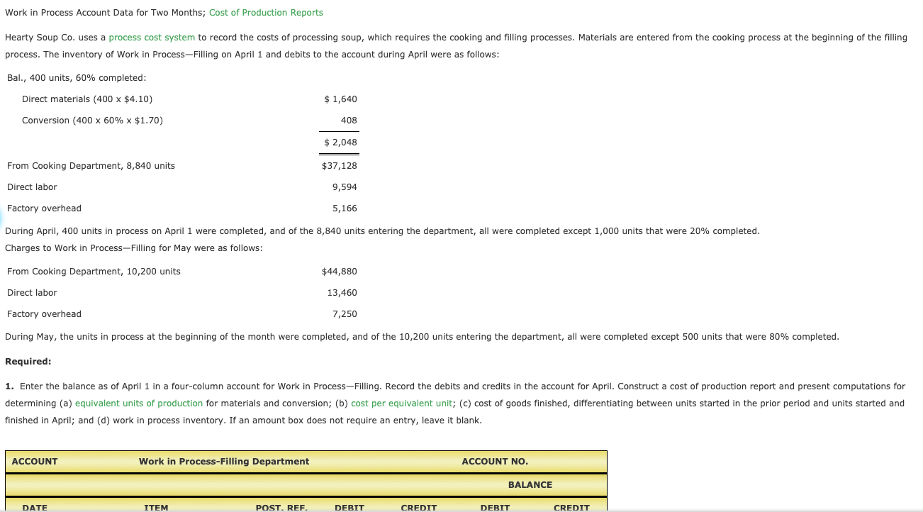 Solved Work in Process Account Data for Two Months; Cost of | Chegg.com