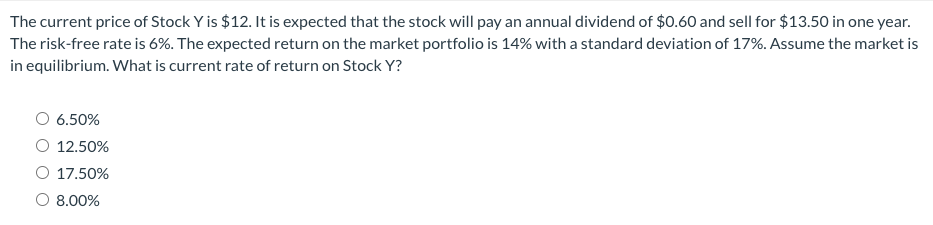 Solved The current price of Stock Y is $12. It is expected | Chegg.com