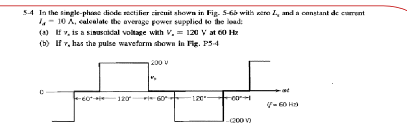 5-4 In the single-phase diode rectifier circuit shown in Fig . 5-6b with zero \( L_{s} \) and a constant de current \( I_{a d