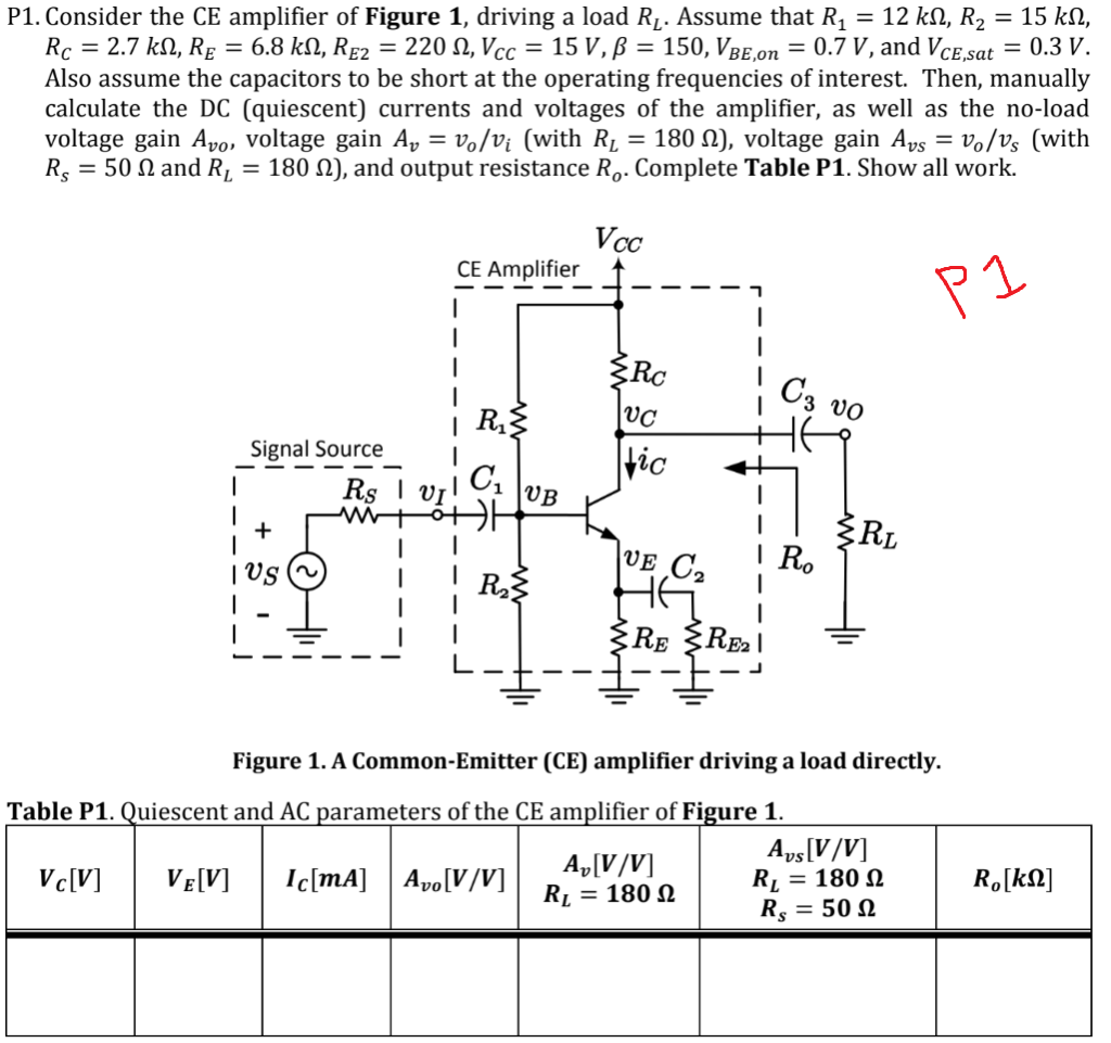 Solved P2. Now consider the two-stage amplifier of Figure 2, | Chegg.com