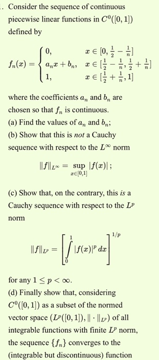 Solved Consider the sequence of continuous piecewise linear | Chegg.com