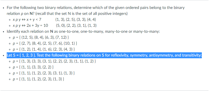 Solved For The Following Two Binary Relations, Determine | Chegg.com