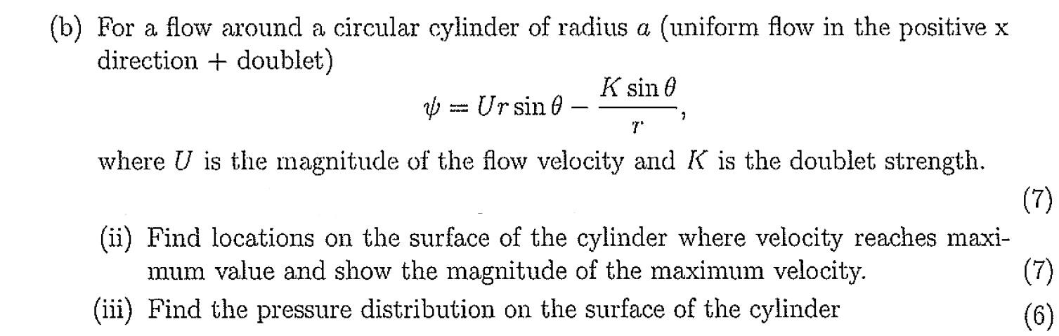 Solved (b) For a flow around a circular cylinder of radius a | Chegg.com