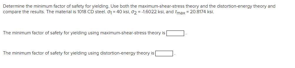 Solved Determine the minimum factor of safety for yielding. | Chegg.com