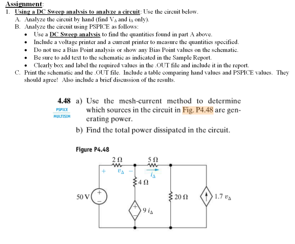 Solved Assignment 1. Using a DC Sweep analysis to analyze a | Chegg.com