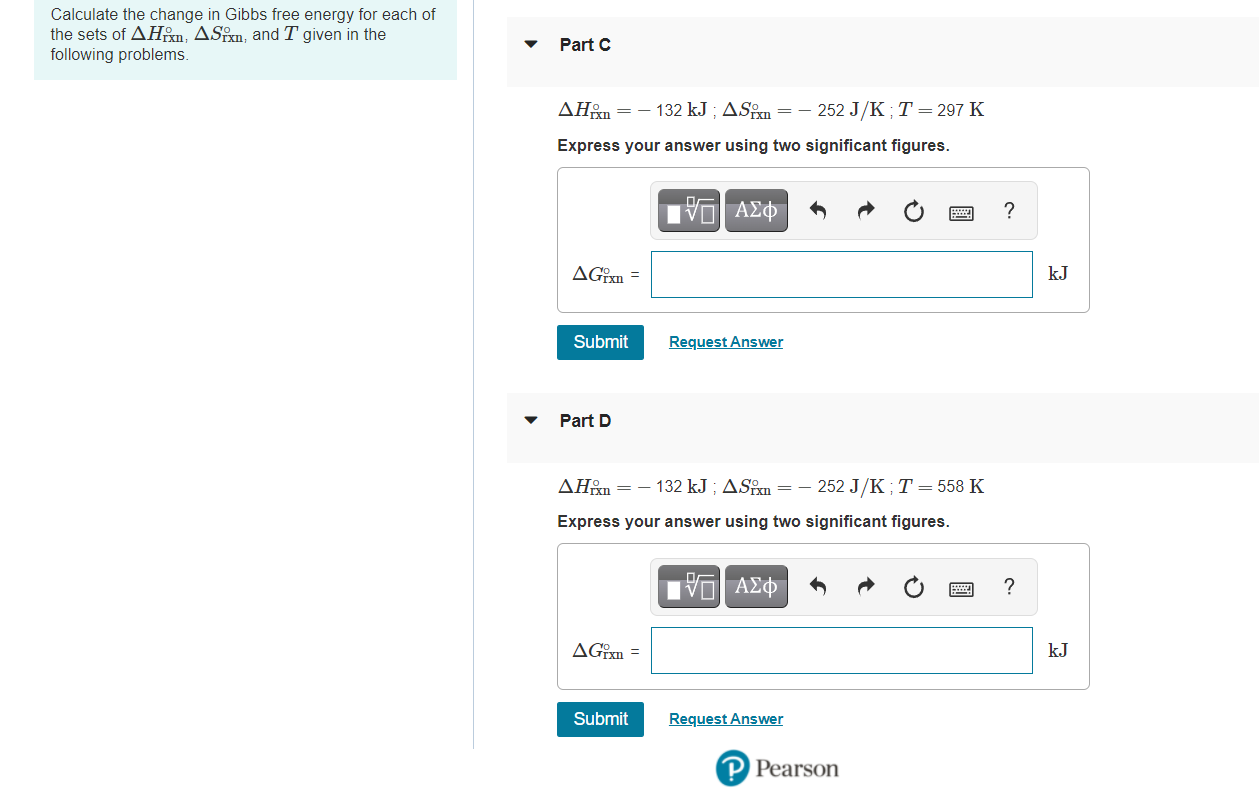 Solved Calculate the change in Gibbs free energy for each of | Chegg.com