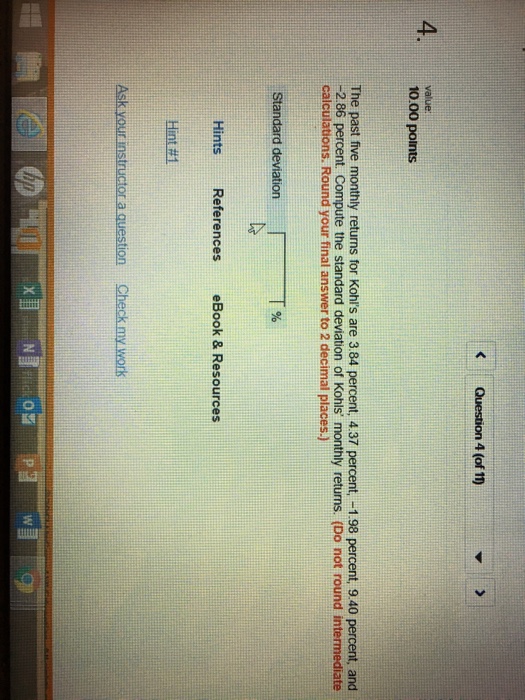Solved The past five monthly returns for Kohl's are 3 84