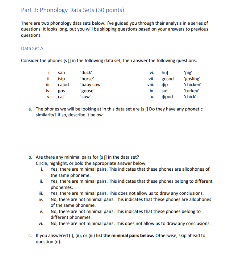 There are two phonology data sets below. I've guided | Chegg.com