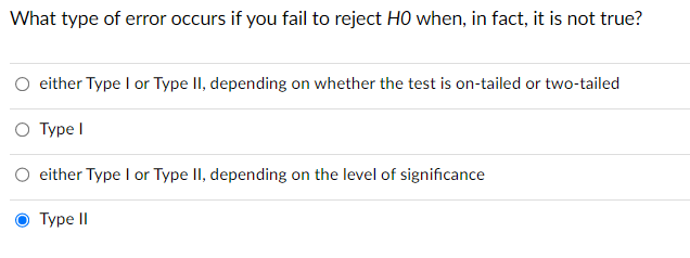 Solved What type of error occurs if you fail to reject HO | Chegg.com
