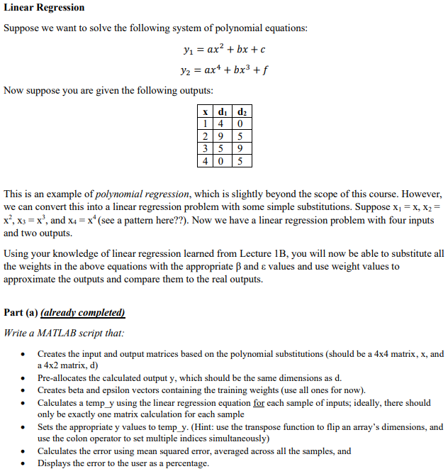 Solved Linear Regression Suppose we want to solve the | Chegg.com