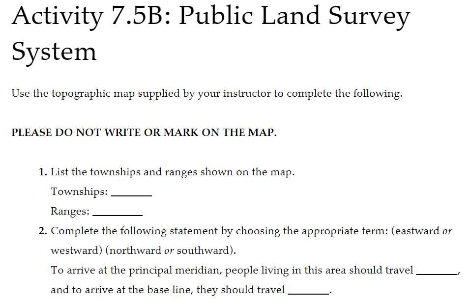 fill in public land survey system section chart for section township range pdf