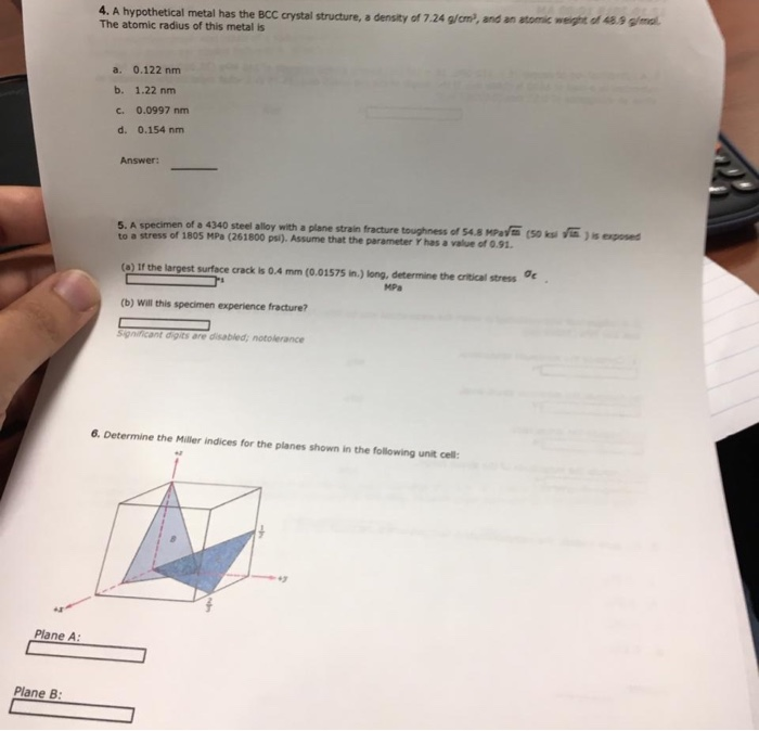 Solved 4. A hypothetical metal has the BCC crystal | Chegg.com