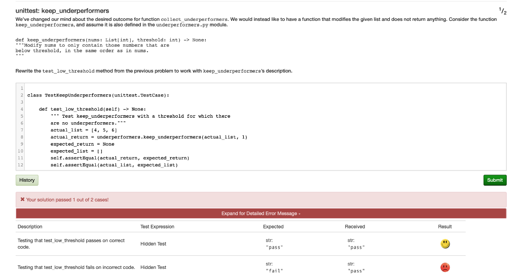 Solved 112 Unittest: Keep_underperformers We've Changed Our | Chegg.com