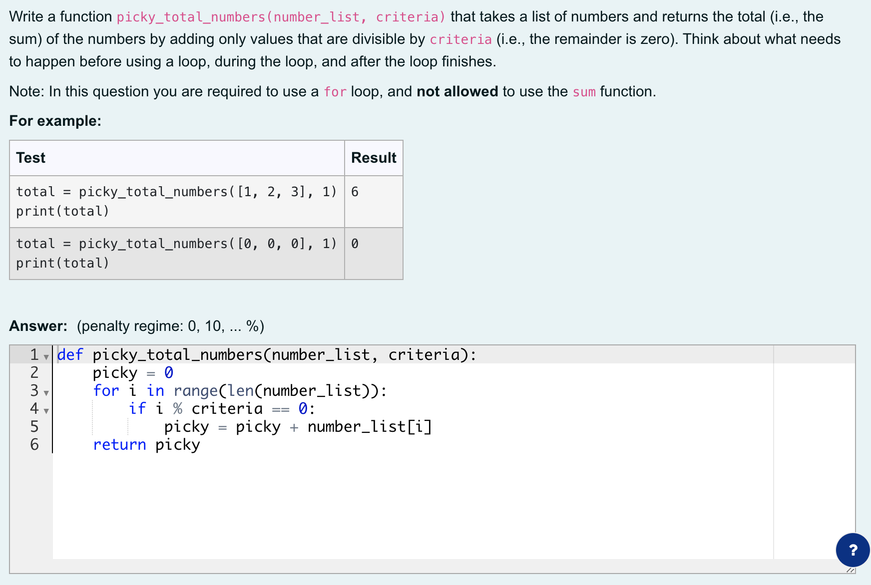 Solved Write a function picky_total_numbers (number_list, | Chegg.com